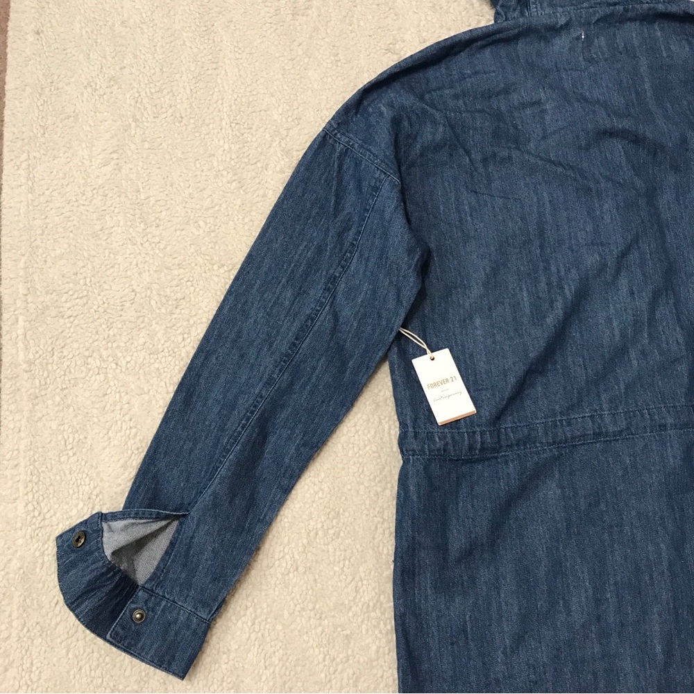 SOLD Forever 21 Denim Hoodie Jacket Oversized Parka Blue Pit to Pit 21β Size XS - Picture 14 of 16